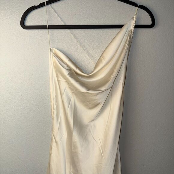 12th Tribe San Marino Slip Dress Ivory Midi Cowl Neck Strappy Satin NWT M - Picture 5 of 11